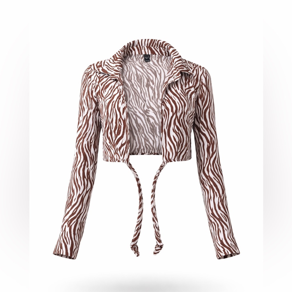 Windsor Brown and White Zebra Print Tie-Front Cropped Blouse